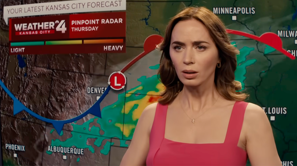 Emily Blunt as a weather woman in Disclosure Day